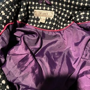Decree Black and White Polka Dot Jacket with Purple Lining